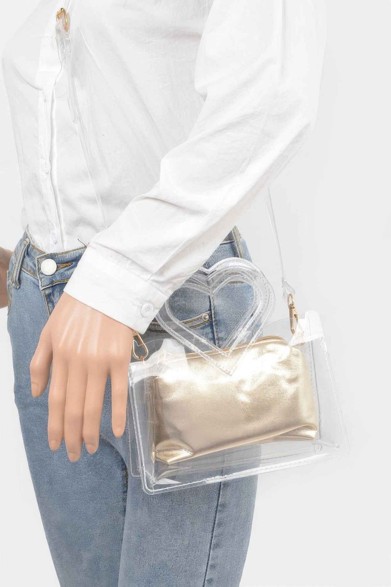 Transparent Heart Shape Handle Clutch W/pouch