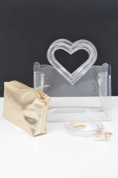 Transparent Heart Shape Handle Clutch W/pouch