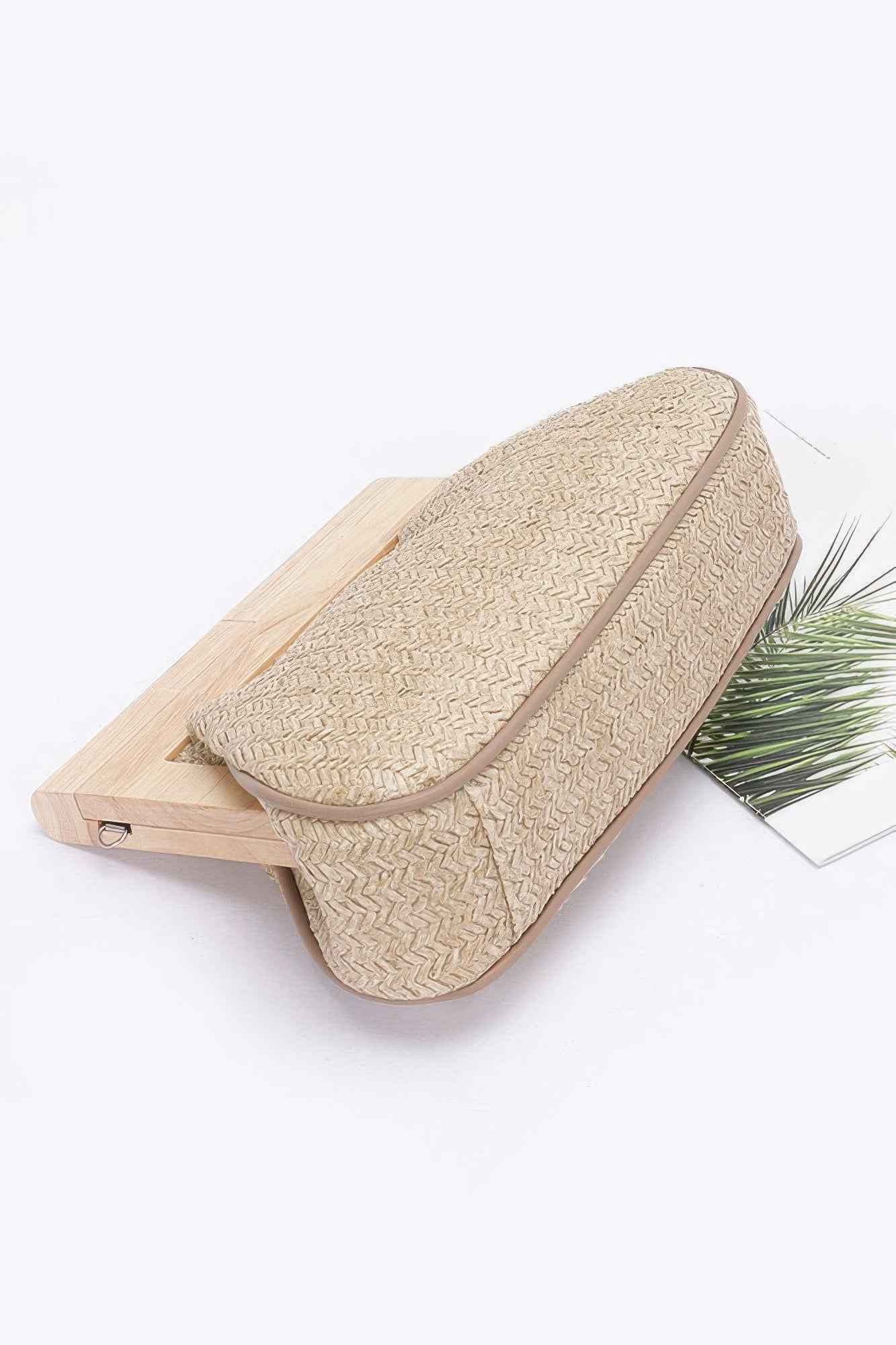 Faux Straw Wood Frame Clutch
