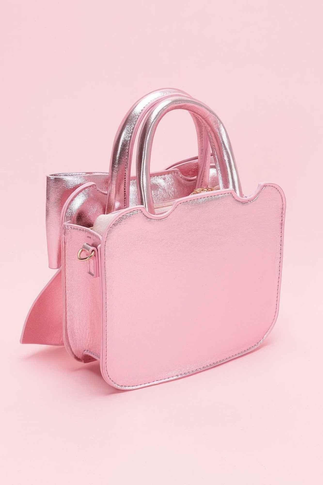 Metallic Bow Front Top Handle Clutch