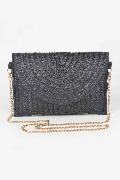 Straw Pom Pom Flap Bag