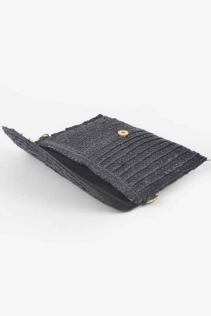 Straw Pom Pom Flap Bag
