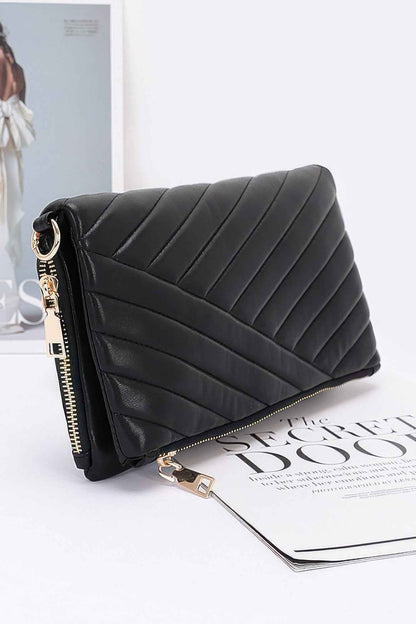 Quilted Faux Leather Half Folded Cltuch