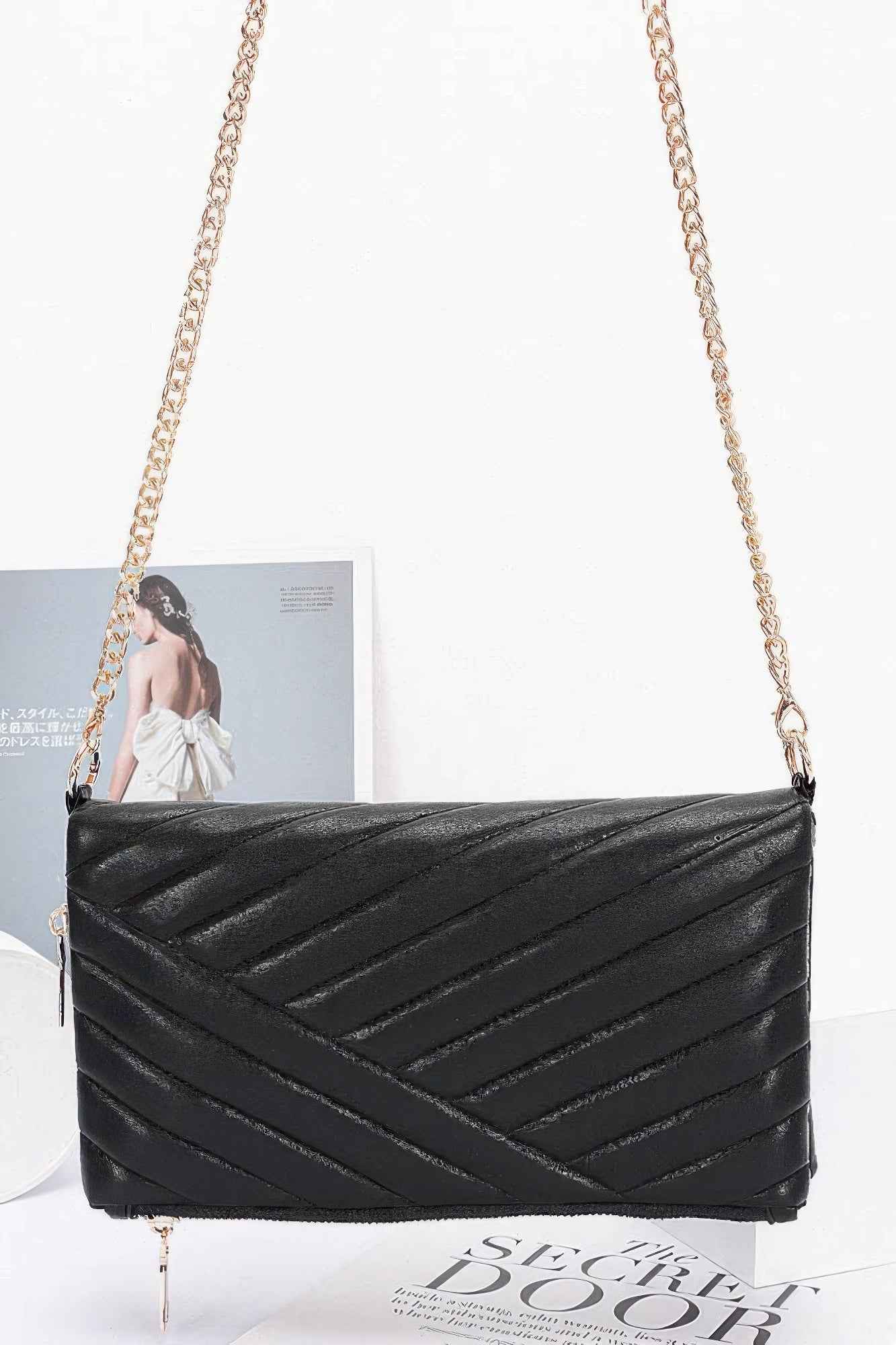 Quilted Faux Leather Half Folded Cltuch