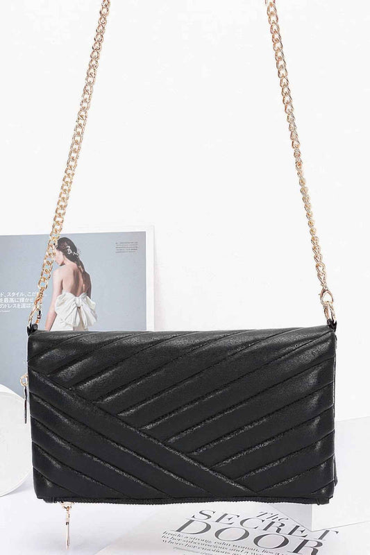 Quilted Faux Leather Half Folded Cltuch