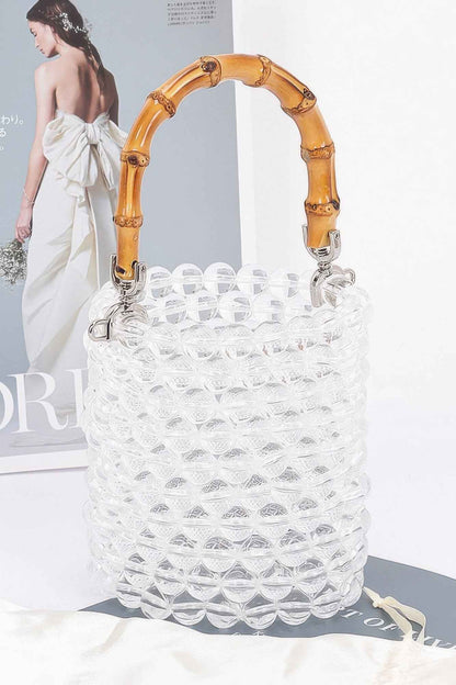 Bamboo Handle Transparent Bead Chic Tote Bag