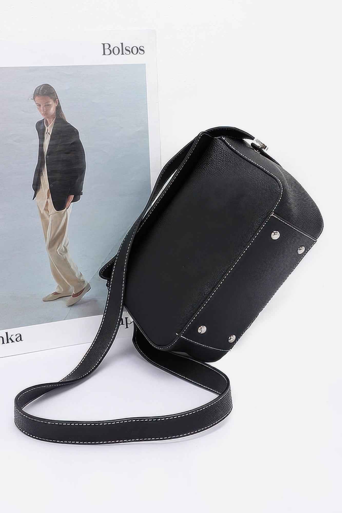 Faux Leather Crossbody Handle Bag