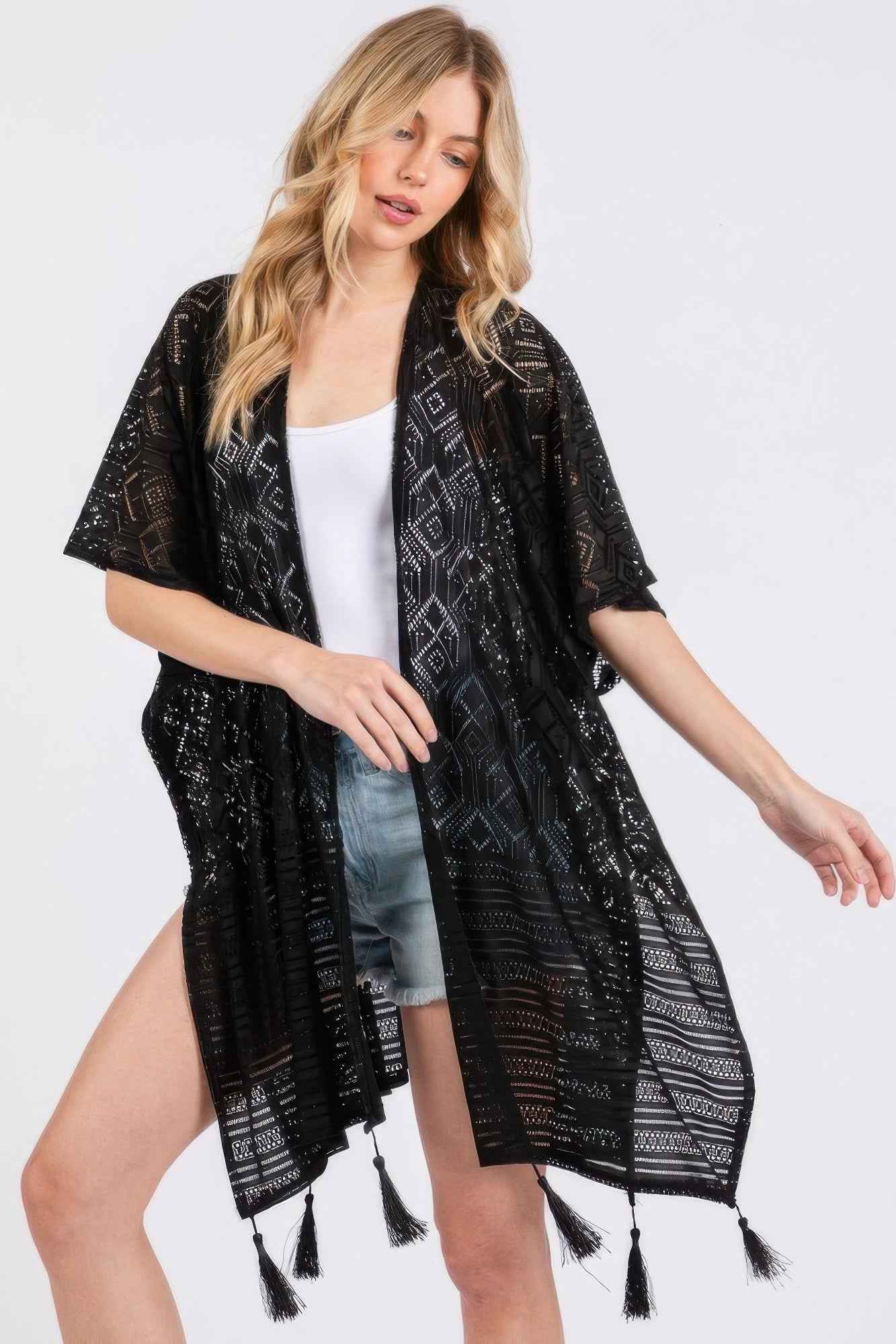 Geometric Pattern Tassel Cover Up