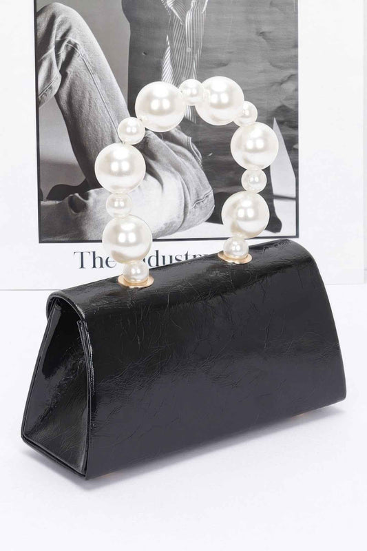 Metallic Pearl Handle Flap Bag