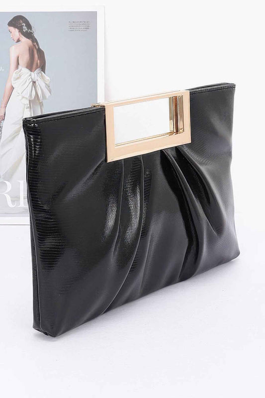 Faux Leather Metal Handle Clutch