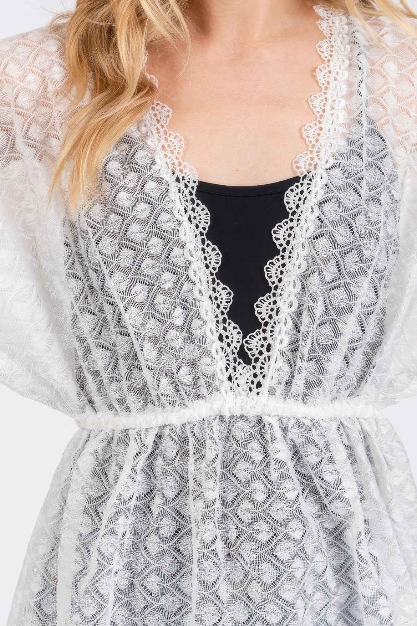 V-neck Detailed Crochet Lace Cover Up