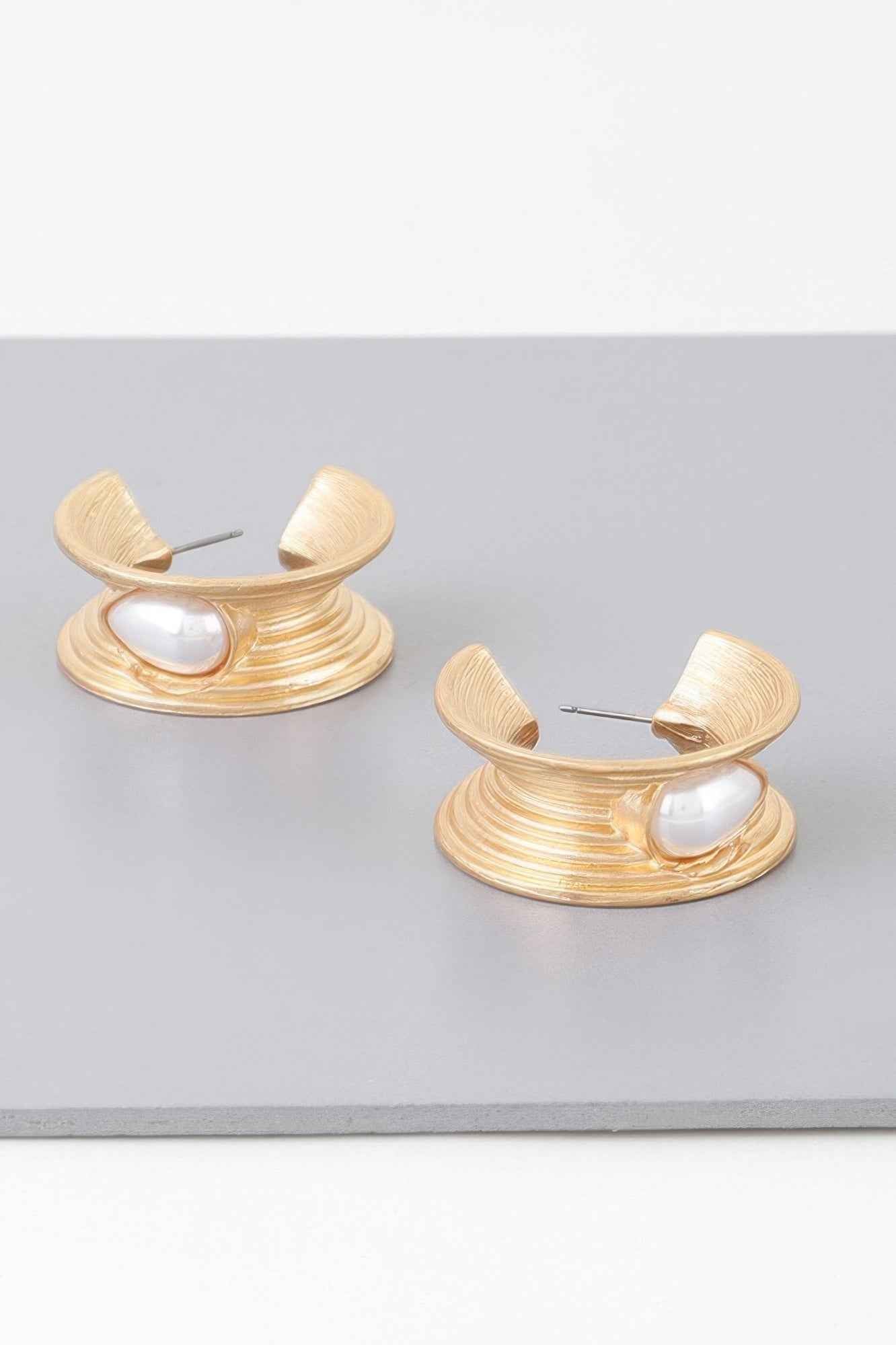Flared Pearl Teardrop Hoop Earrings