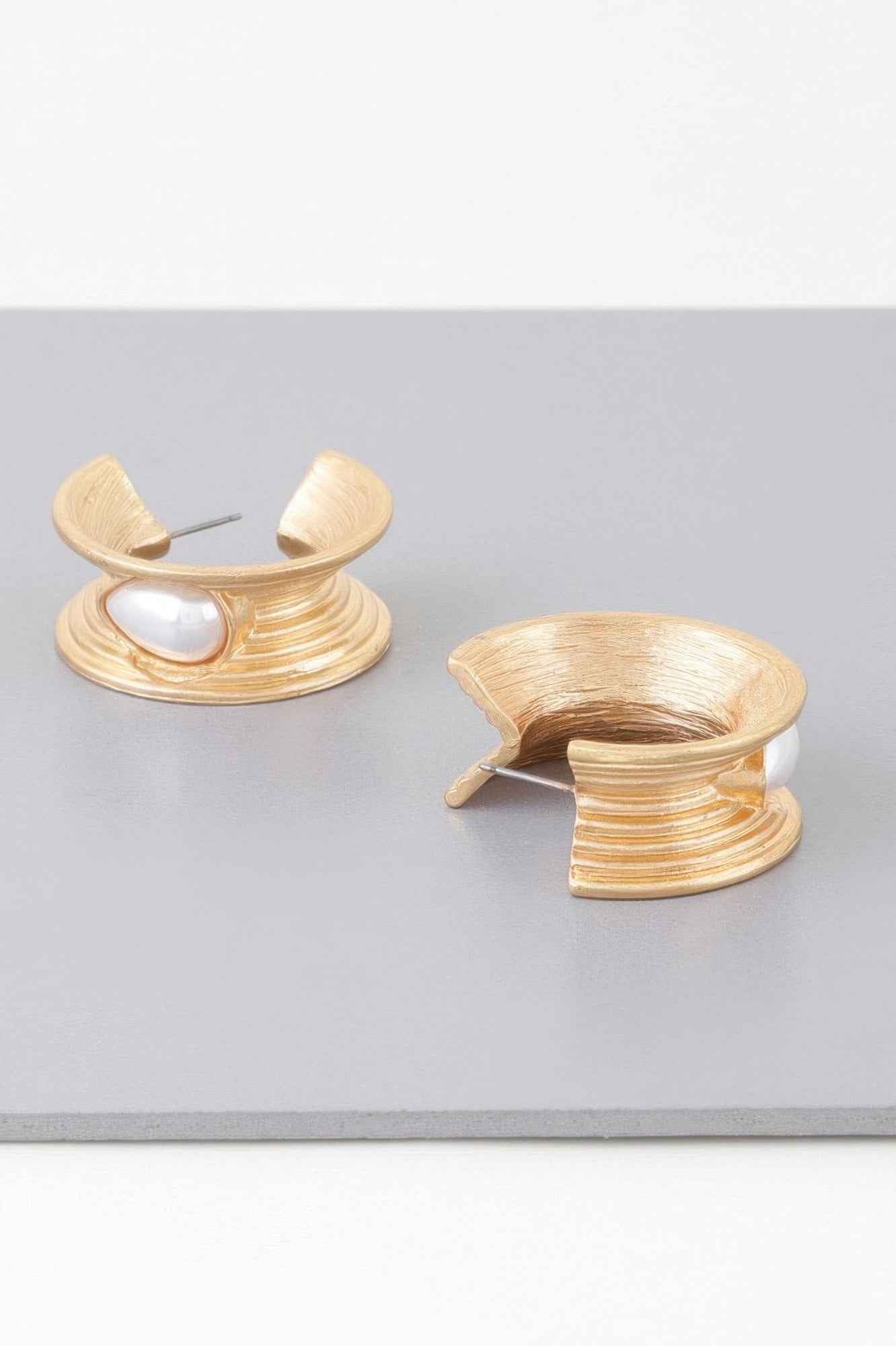 Flared Pearl Teardrop Hoop Earrings