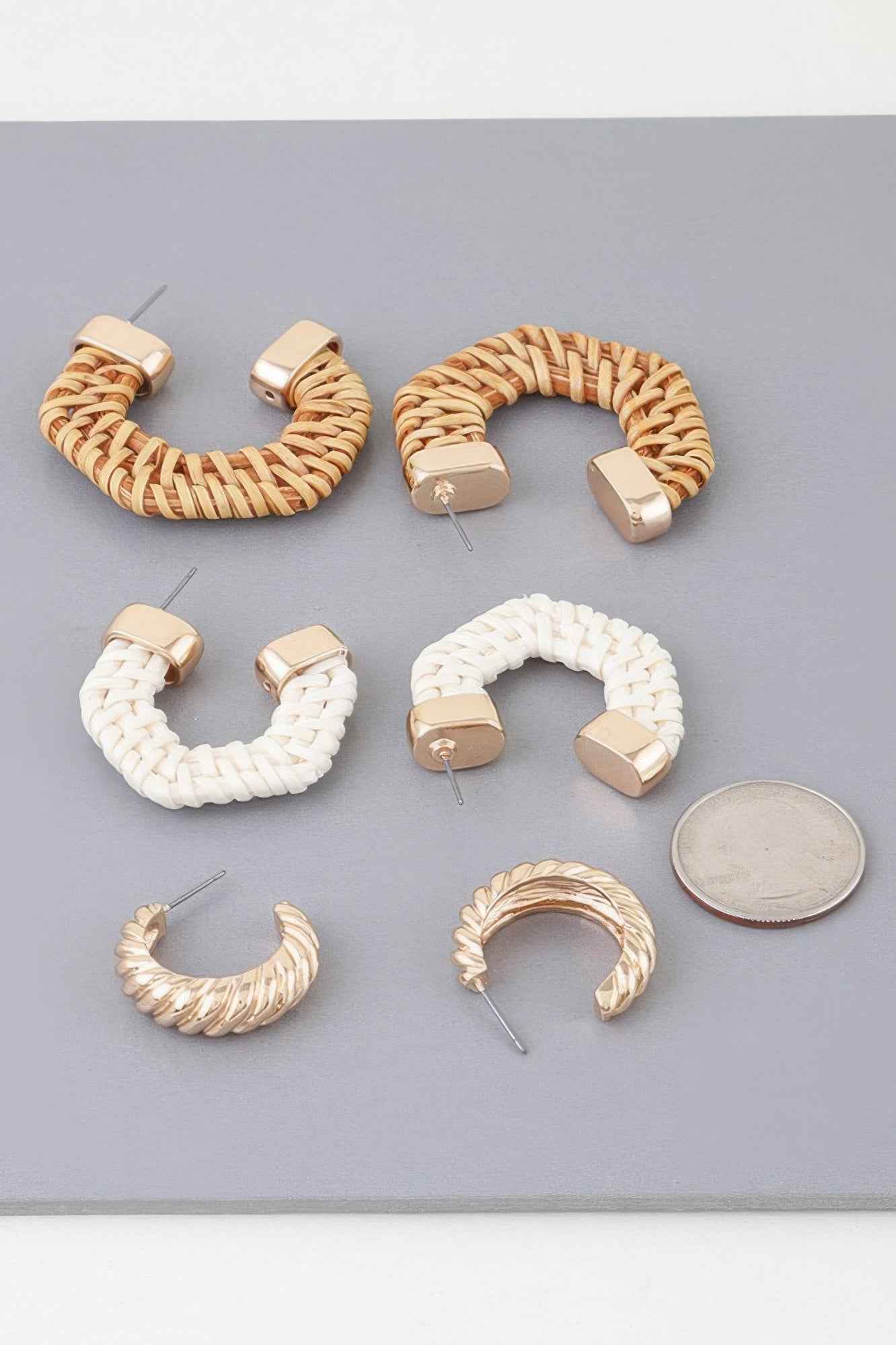 Multi Geometric Weaved Hoop Earrings Set