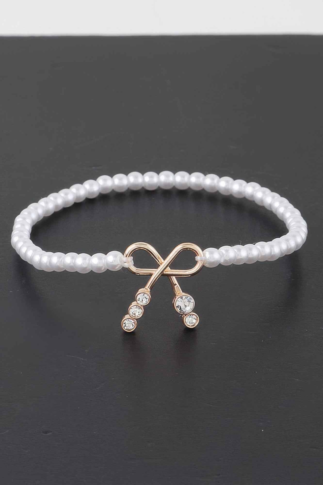 Faux Pearl Bow Rhinestone Bracelet