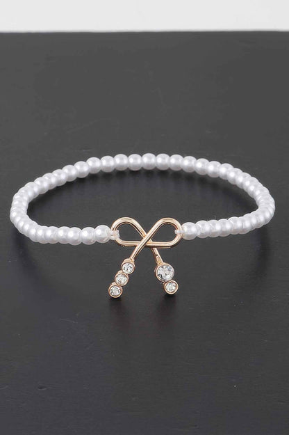 Faux Pearl Bow Rhinestone Bracelet