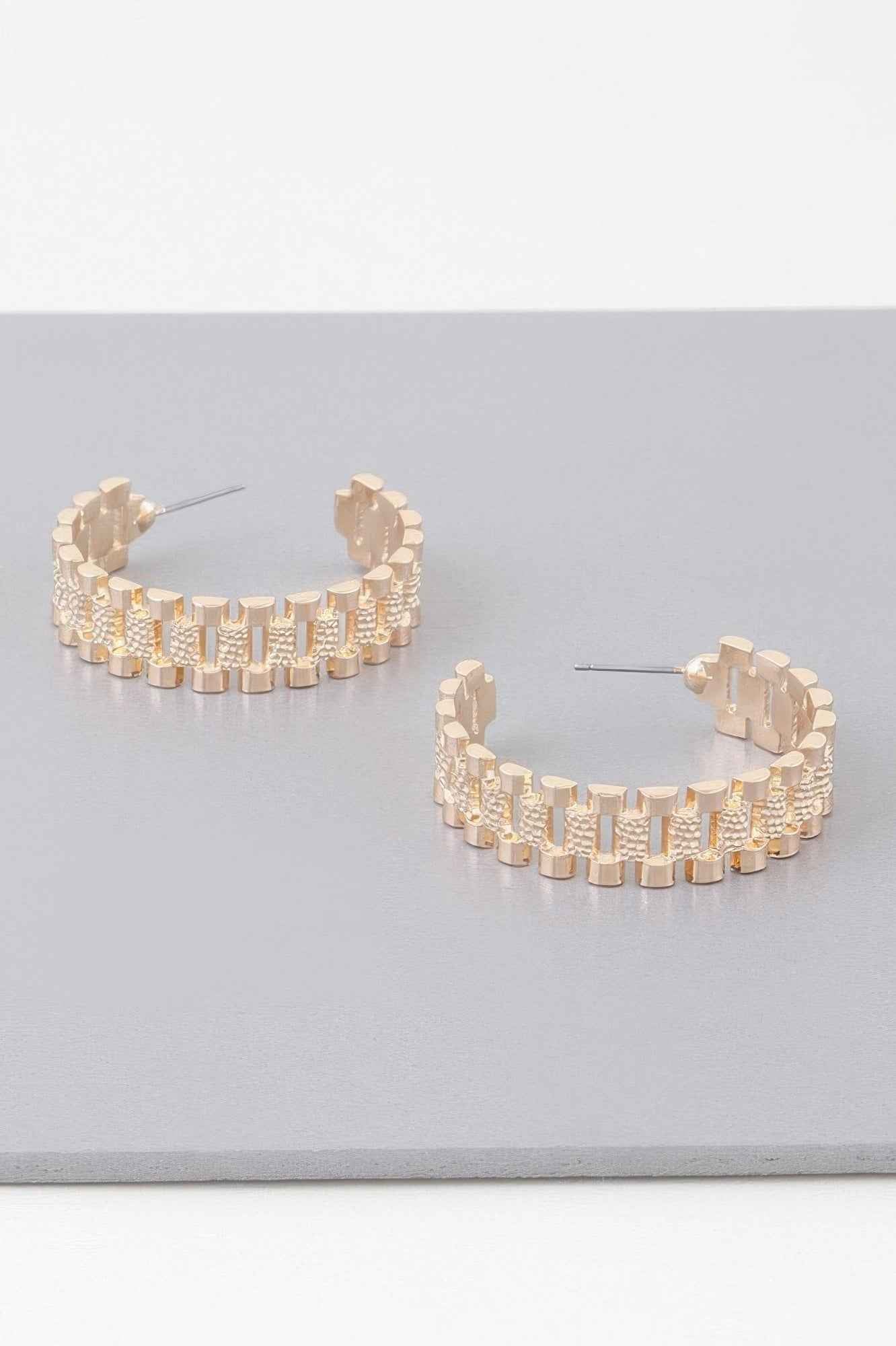 Triple Box Chain Hoop Earrings