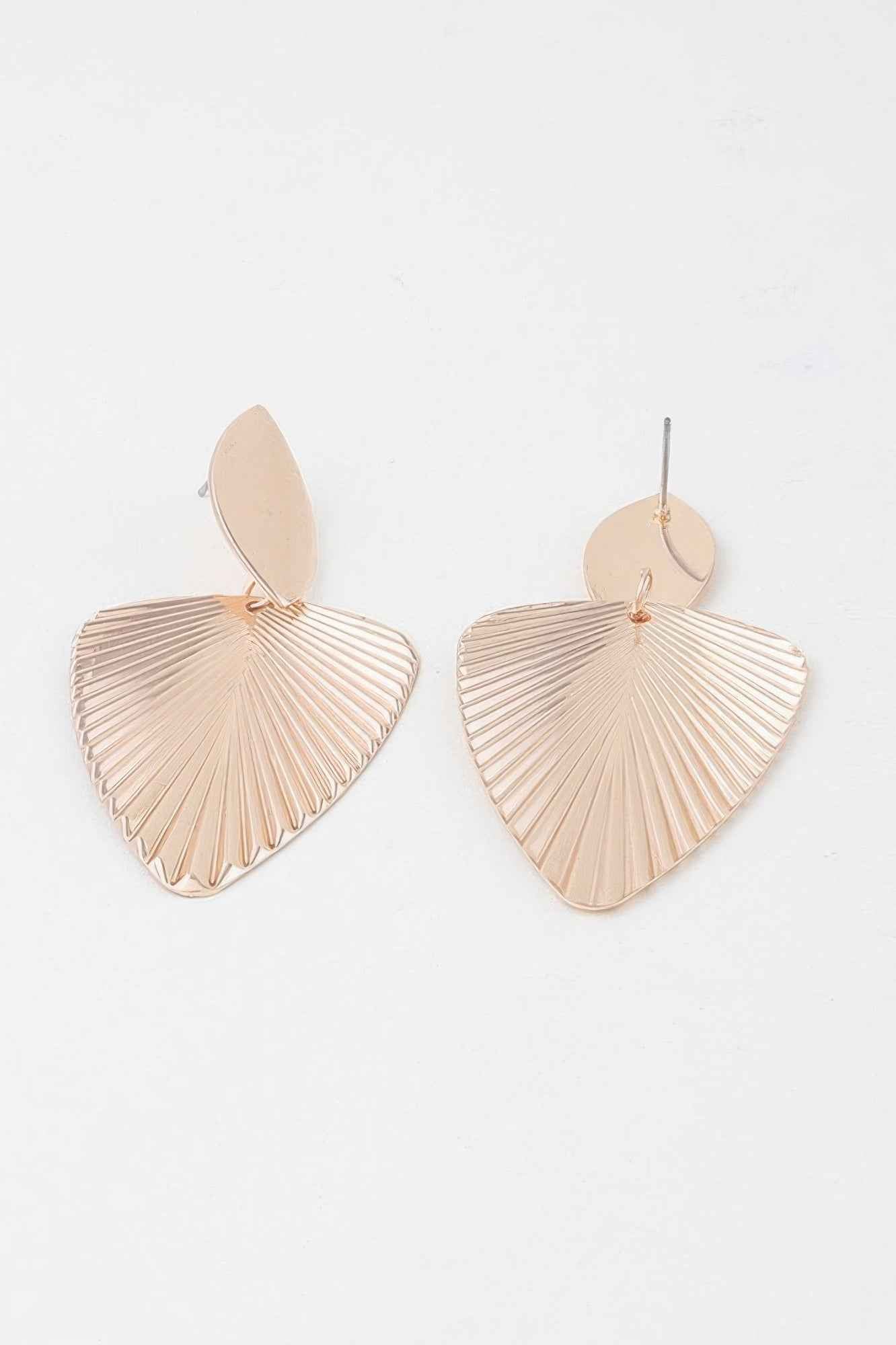 Modern Shiny Ribbed Leaf Drop Earrings