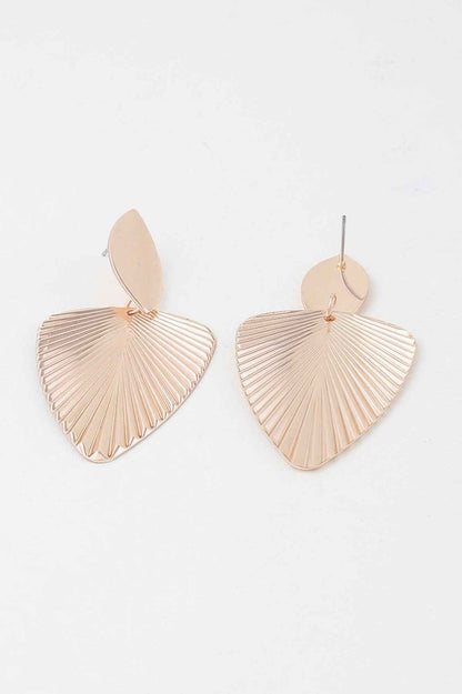 Modern Shiny Ribbed Leaf Drop Earrings
