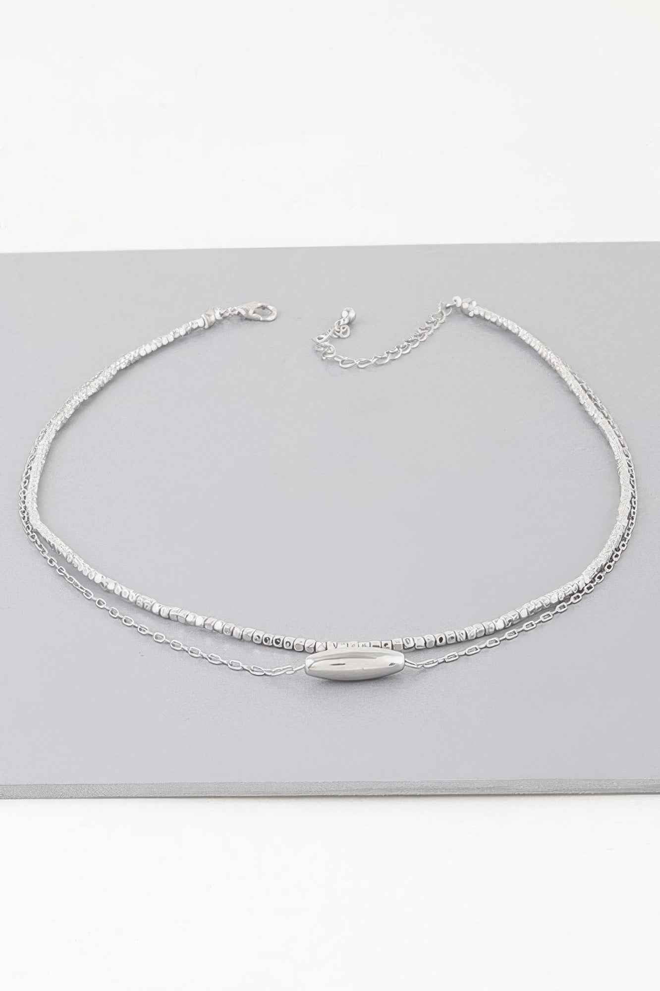 Double Cube Beaded Oval Chain Necklace
