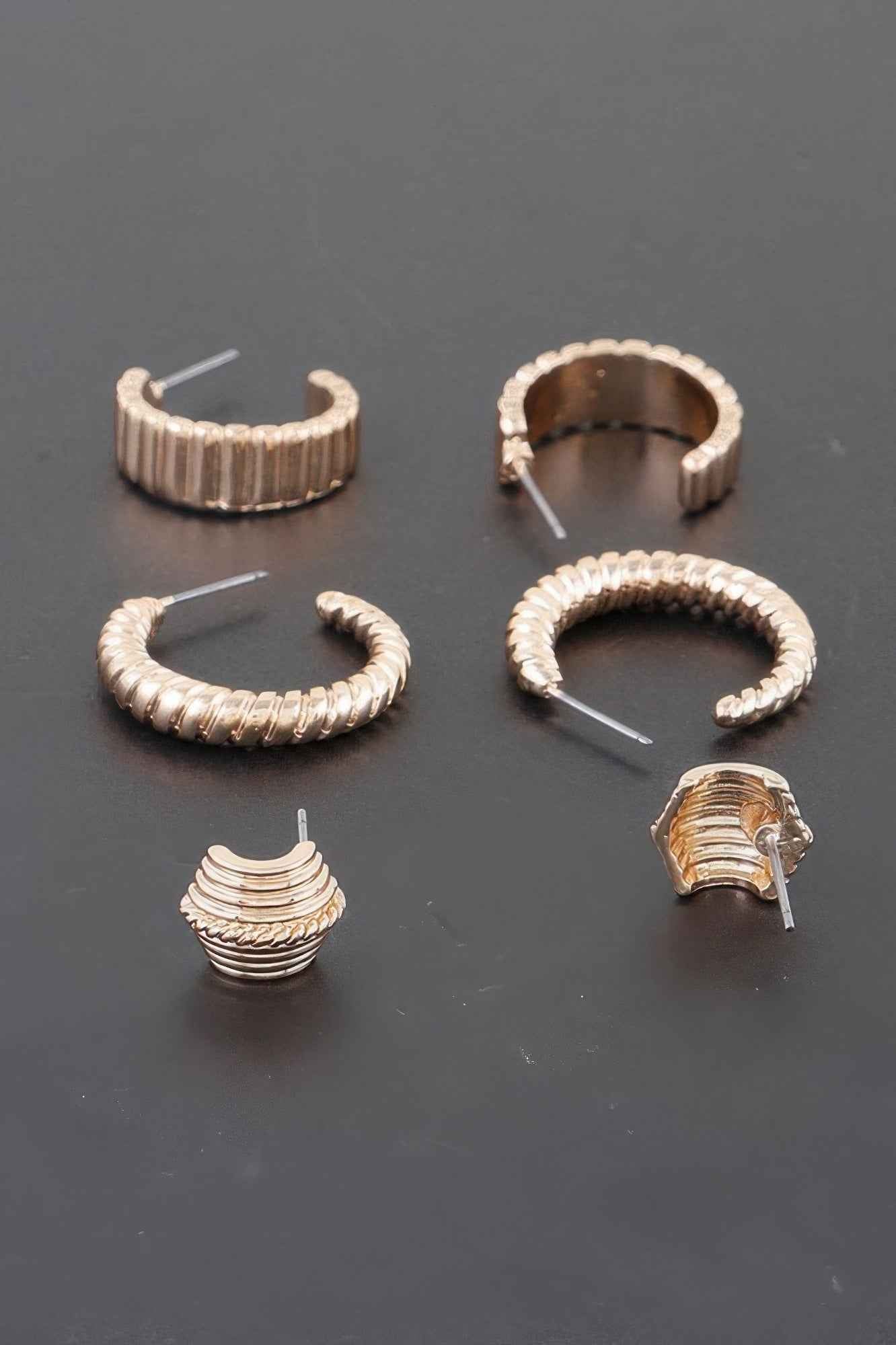 Multi Twisted Square Studded Hoop Earrings Set
