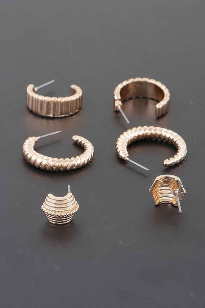 Multi Twisted Square Studded Hoop Earrings Set