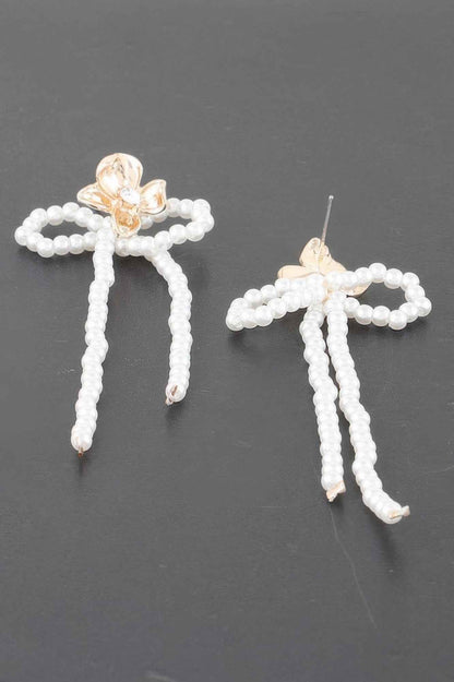 Delicateshiny Bejeweled Flower Pearlribbonearrings