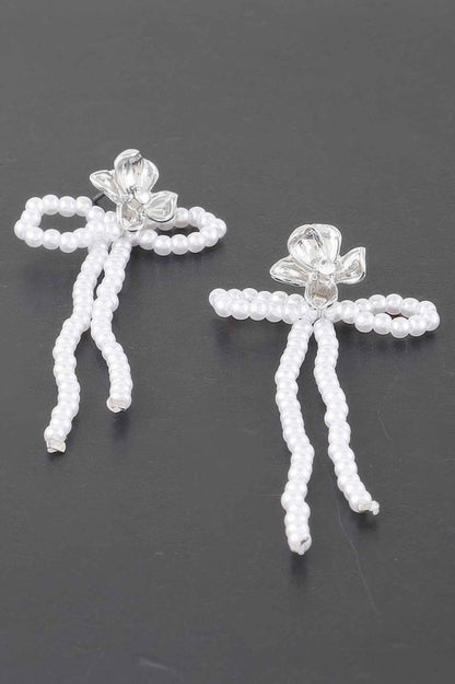 Delicateshiny Bejeweled Flower Pearlribbonearrings