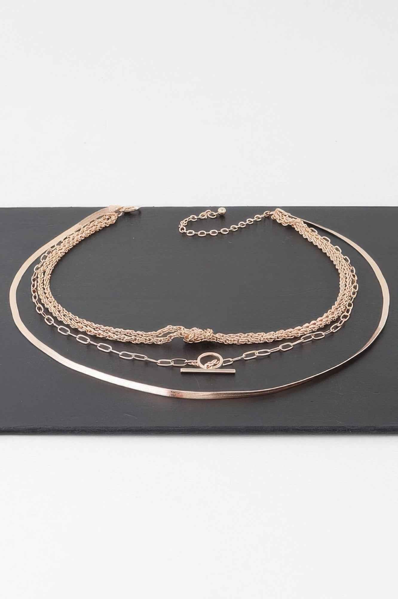 Multi Metallic Toggle Link Chain Tied Necklace