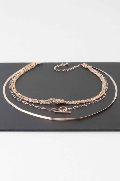 Multi Metallic Toggle Link Chain Tied Necklace