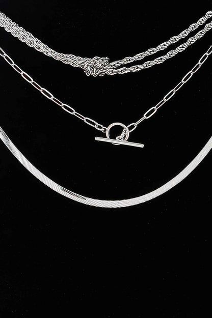 Multi Metallic Toggle Link Chain Tied Necklace