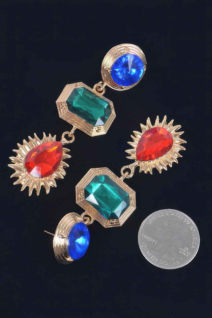 Circle Rectangle Tear Dangle Gem Earrings