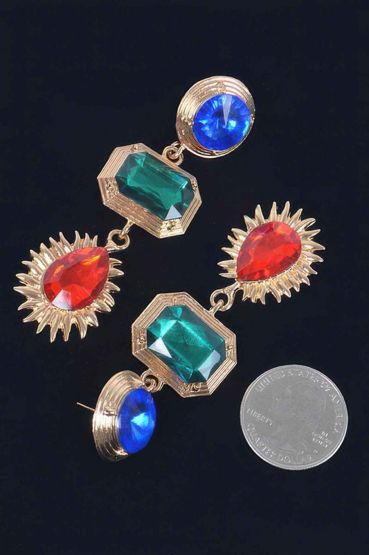 Circle Rectangle Tear Dangle Gem Earrings