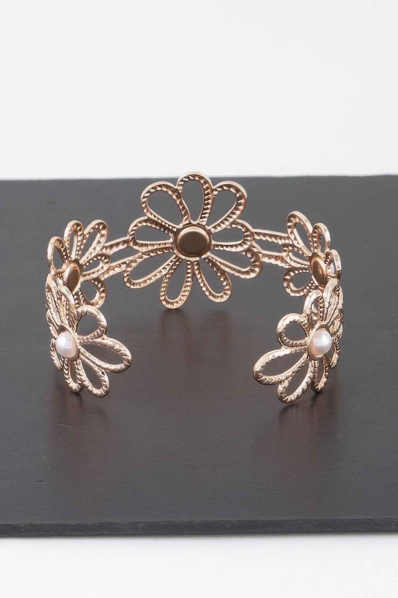 Pearled Flower Cuff Bracelet