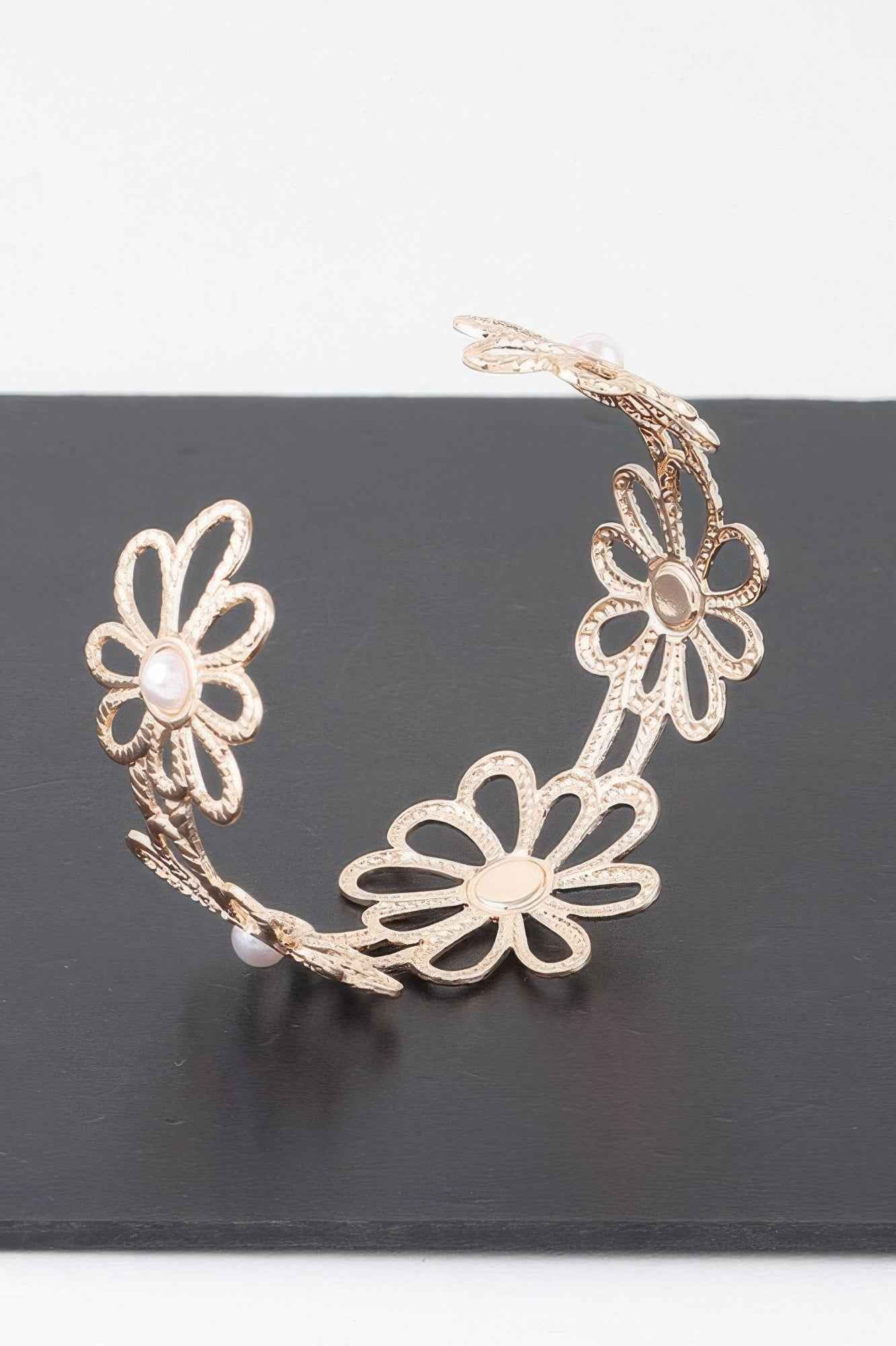 Pearled Flower Cuff Bracelet