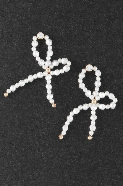 Pearl Stone Ribbon Earrings