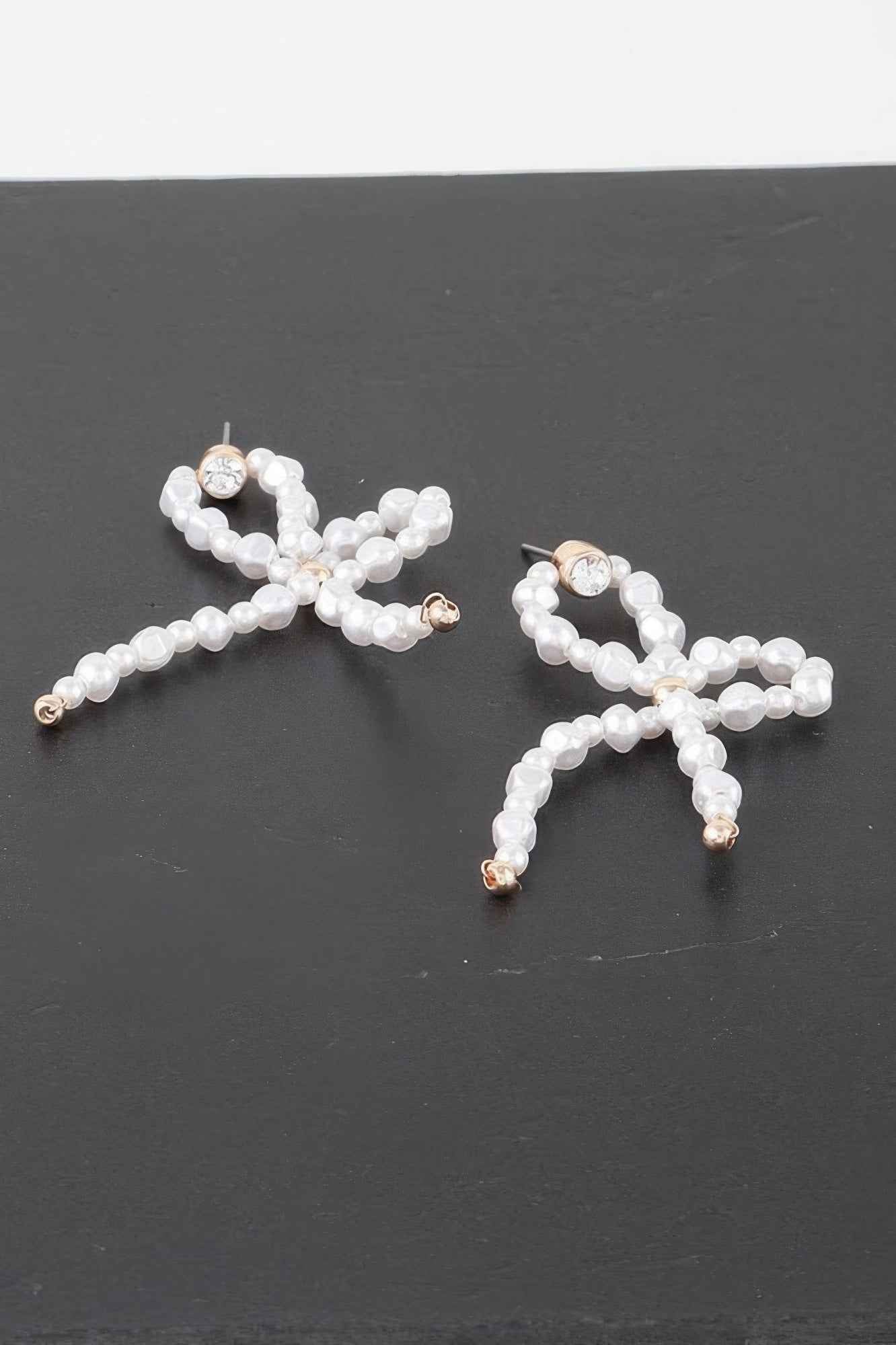 Pearl Stone Ribbon Earrings