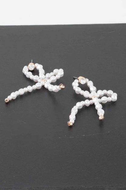 Pearl Stone Ribbon Earrings