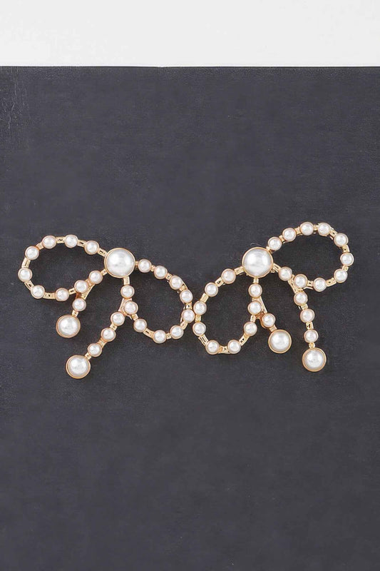 Pearled Ribbon Stud Earrings