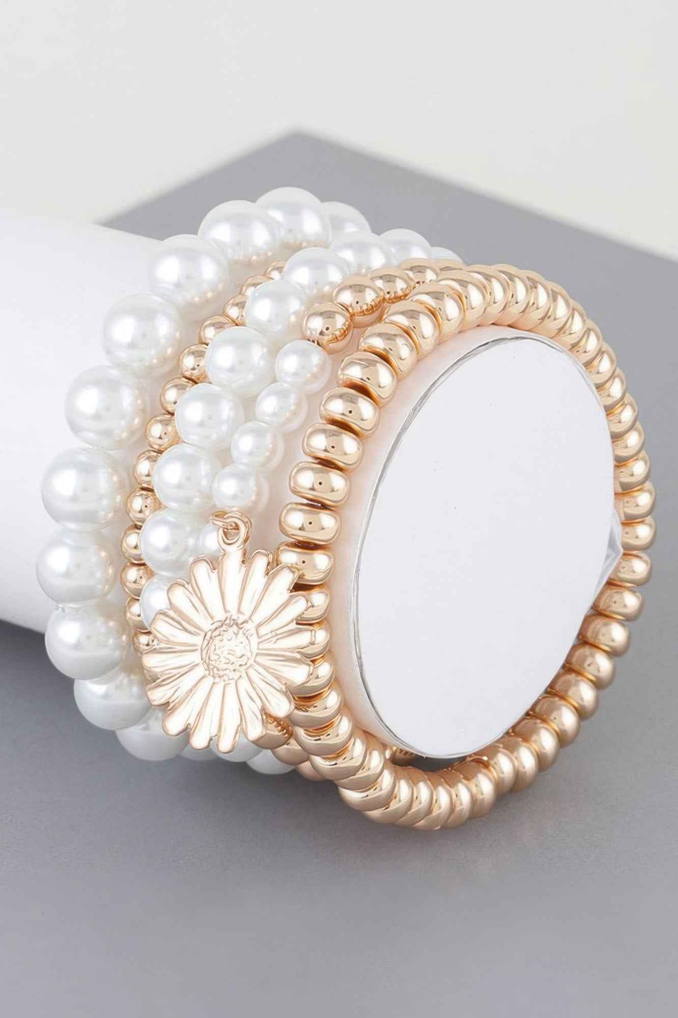 Pearl Beaded Sunflower Bracelet