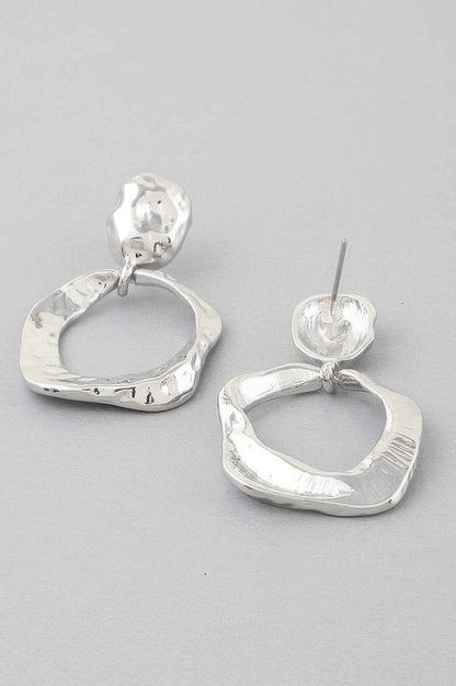 Double Hammered Open Disc Drop Earrings