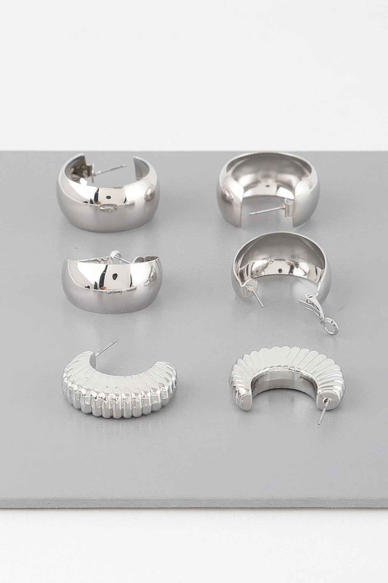 Triple Shiny Hoop Earrings Set
