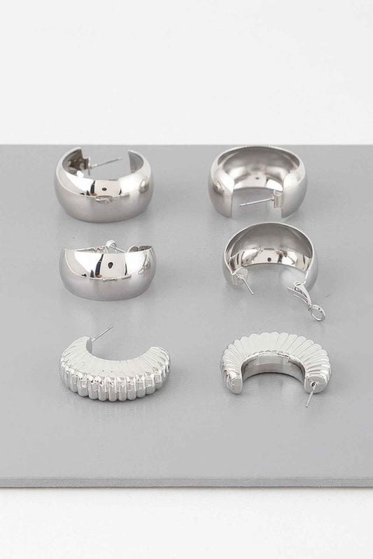 Triple Shiny Hoop Earrings Set