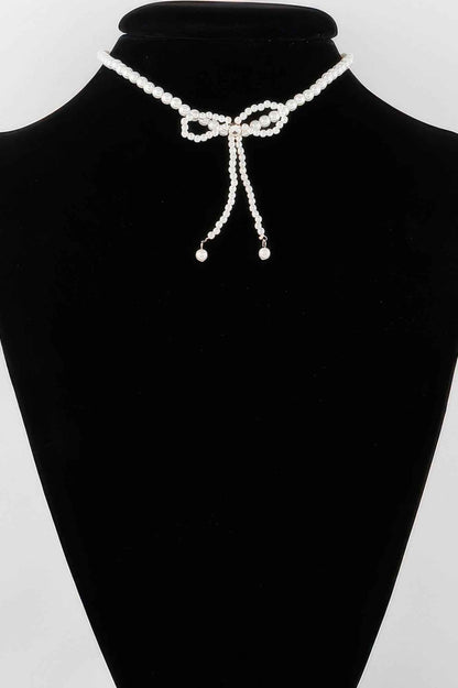 Pearled Ribbon Tie Necklace