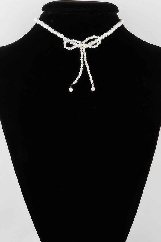 Pearled Ribbon Tie Necklace