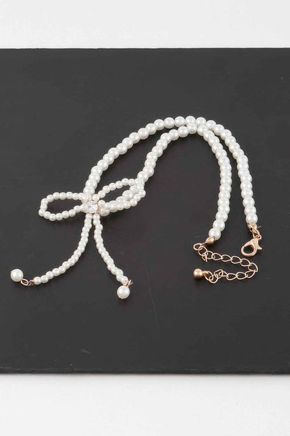 Pearled Ribbon Tie Necklace
