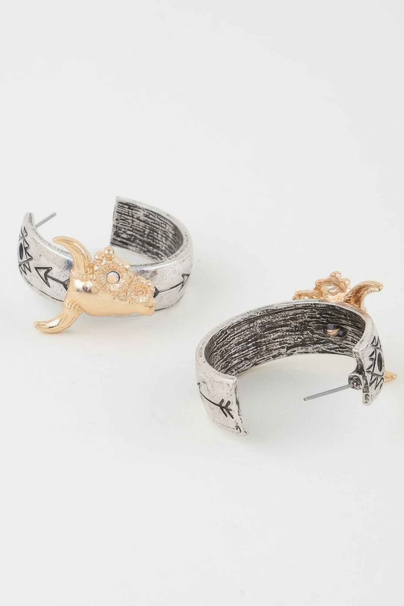 Native Flower Bull Hoop Earrings