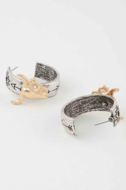 Native Flower Bull Hoop Earrings