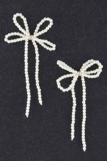 Double Pearl Ribbon Drop Earrings