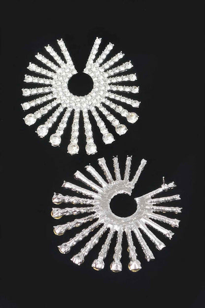 Rhinestone Fan Circle Earrings